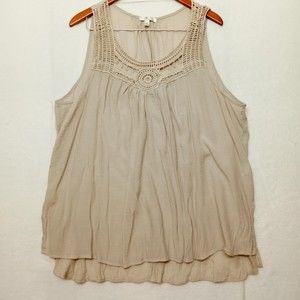 Spense Woman sleeveless lace top blouse in khaki size 2X